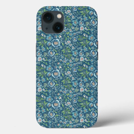 Elegantes Blumenmuster Blau Case-Mate iPhone Hülle (Rückseite)