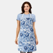 Elegantes Blumenmuster Blau und Weiß Chinoiserie Schürze (Getragen)