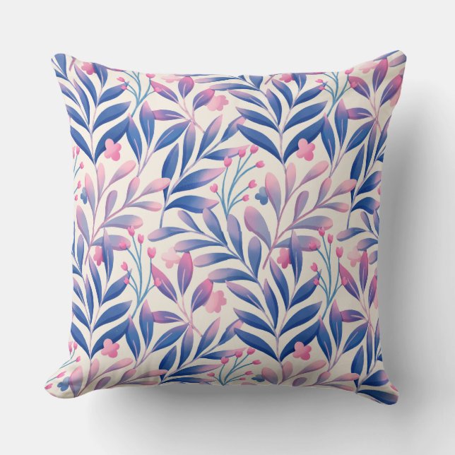 Elegantes Blumenmuster, blaurosa Leaf-Muster Kissen (Vorderseite)