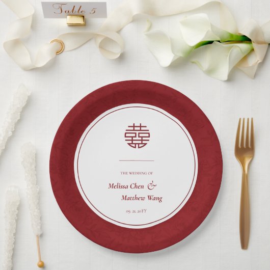 Elegantes Blumenmuster Double Xi Chinesische Hochz Pappteller (Hochzeit)