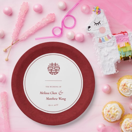 Elegantes Blumenmuster Double Xi Chinesische Hochz Pappteller (Party)