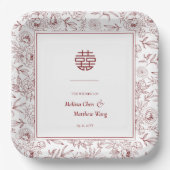 Elegantes Blumenmuster Double Xi Chinesische Hochz Pappteller (Vorderseite)