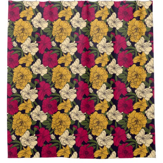 Elegantes Blumenmuster Duschvorhang (Vorderseite)