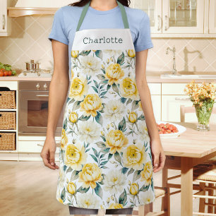 Elegantes Blumenmuster Gelb Weiß Schürze