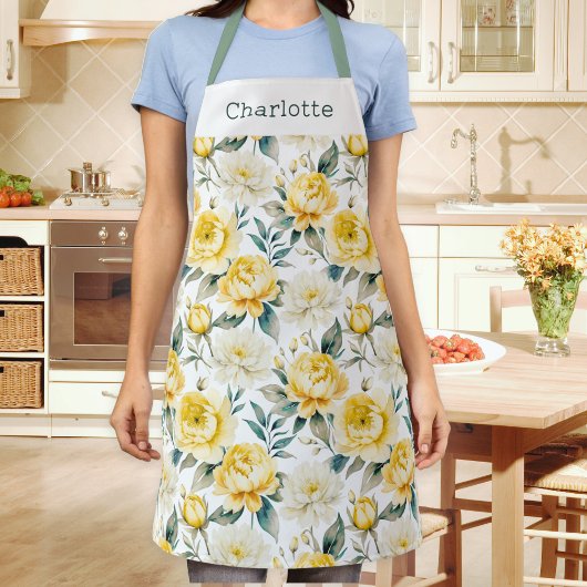 Elegantes Blumenmuster Gelb Weiß Schürze