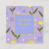 Elegantes Blumenmuster - gelbe und blaue Blumen, Quadratische Visitenkarte (Vorderseite)