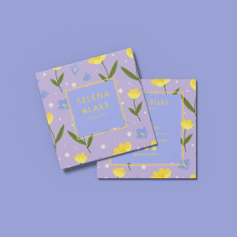 Elegantes Blumenmuster - gelbe und blaue Blumen, Quadratische Visitenkarte