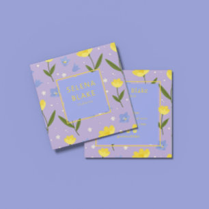 Elegantes Blumenmuster - gelbe und blaue Blumen, Quadratische Visitenkarte