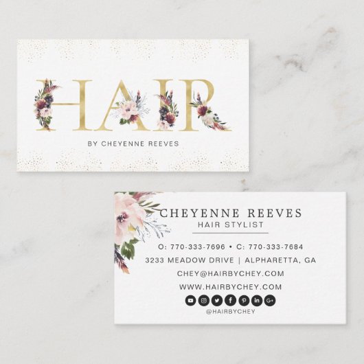 Elegantes Blumenmuster | Hair Visitenkarte (Vorne/Hinten)
