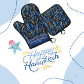 Elegantes Blumenmuster Hanukkah Ofenhandschuh & Topflappen-Set