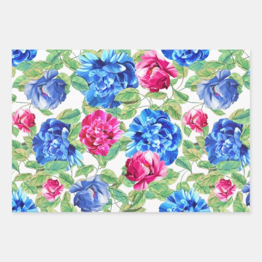 Elegantes Blumenmuster in Blau und Rosa Hydrangea Geschenkpapier Set (Vorderseite 2)