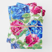 Elegantes Blumenmuster in Blau und Rosa Hydrangea Geschenkpapier Set (Beispiel)