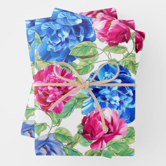 Elegantes Blumenmuster in Blau und Rosa Hydrangea Geschenkpapier Set (Beispiel)