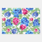 Elegantes Blumenmuster in Blau und Rosa Hydrangea Geschenkpapier Set (Vorderseite)