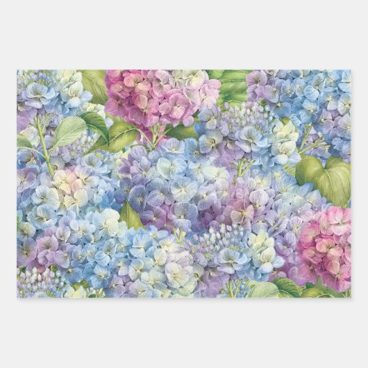 Elegantes Blumenmuster in Blau und Rosa Hydrangea Geschenkpapier Set (Vorderseite 3)