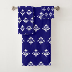 Elegantes Blumenmuster in Blau und Weiß Badhandtuch Set