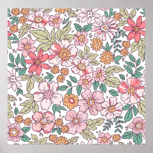 Elegantes Blumenmuster in kleiner Hand gezeichnet  Poster (Vorne)