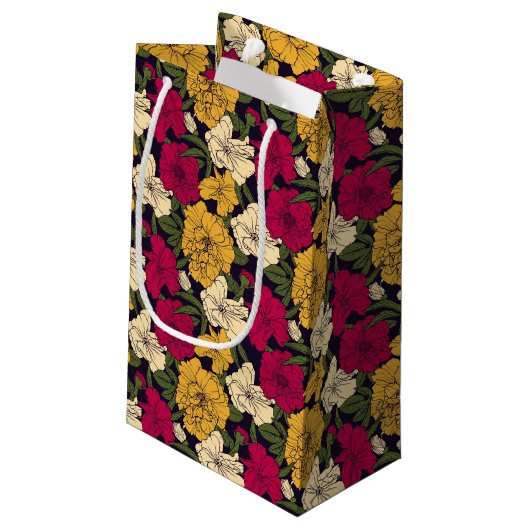 Elegantes Blumenmuster Kleine Geschenktüte (Rückseite Schrägansicht)