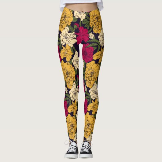 Elegantes Blumenmuster Leggings (Vorderseite)