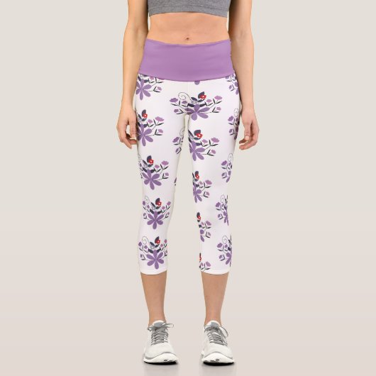 Elegantes Blumenmuster lila violett grau Capri Leggings (Vorderseite)