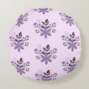 Elegantes Blumenmuster lila violett grau Rundes Kissen