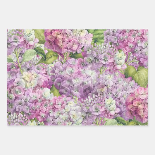 Elegantes Blumenmuster mit blauem Rosa Hydrangea-M Geschenkpapier Set (Vorderseite 3)