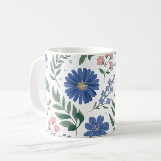 Elegantes Blumenmuster mit frischen Pflanzen Kaffeetasse (Vorderseite Links)