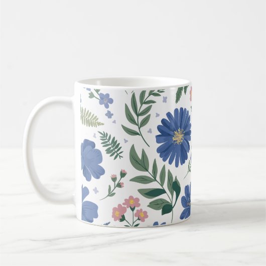 Elegantes Blumenmuster mit frischen Pflanzen Kaffeetasse (Links)