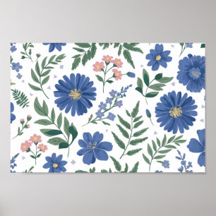 Elegantes Blumenmuster mit frischen Pflanzen Poster