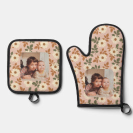 Elegantes Blumenmuster mit individuellem Foto Ofenhandschuh & Topflappen-Set