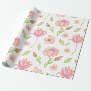 Elegantes Blumenmuster mit rosa Pfingstrosen und L Geschenkpapier