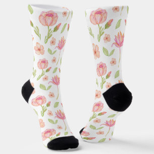 Elegantes Blumenmuster mit rosa Pfingstrosen und L Socken
