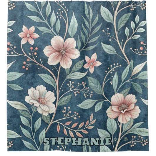 Elegantes Blumenmuster mit rosa und cremefarbenen Duschvorhang (Vorderseite)