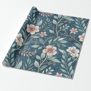 Elegantes Blumenmuster mit rosa und cremefarbenen  Geschenkpapier