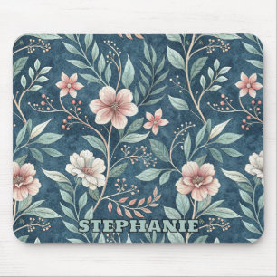 Elegantes Blumenmuster mit rosa und cremefarbenen  Mousepad