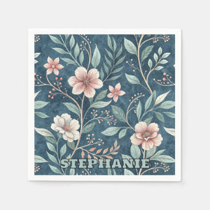 Elegantes Blumenmuster mit rosa und cremefarbenen Serviette