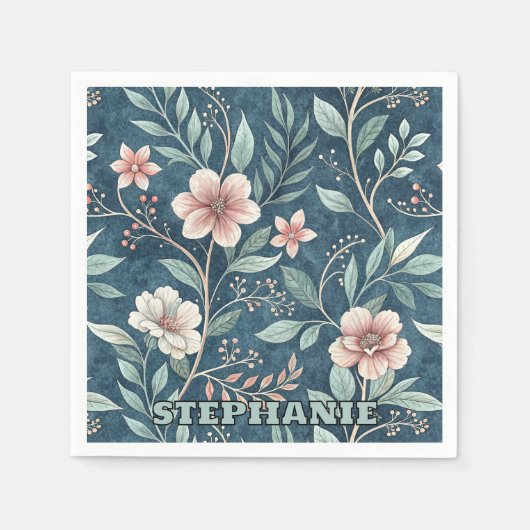 Elegantes Blumenmuster mit rosa und cremefarbenen  Serviette (Vorderseite)