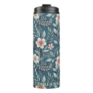 Elegantes Blumenmuster mit rosa und cremefarbenen Thermosbecher