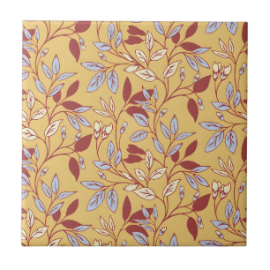 Elegantes Blumenmuster mit roten und blauen Blätte Fliese