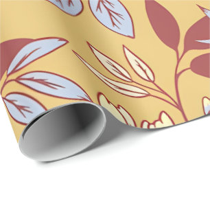 Elegantes Blumenmuster mit roten und blauen Blätte Geschenkpapier