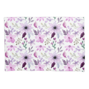 Elegantes Blumenmuster mit roten und blauen Blätte Kissenbezug