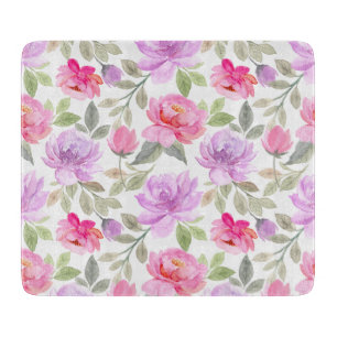 Elegantes Blumenmuster mit roten und blauen Blätte Schneidebrett