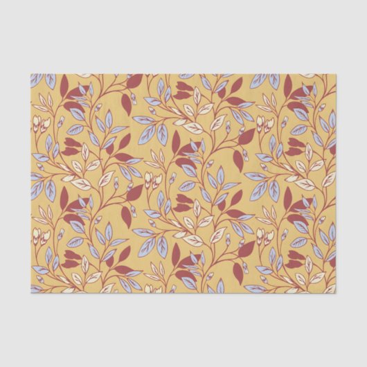 Elegantes Blumenmuster mit roten und blauen Blätte Seidenpapier (Vorderseite)
