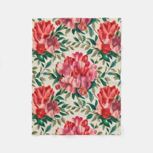 Elegantes Blumenmuster mit roten und rosa Blume Fleecedecke (Vorderseite)