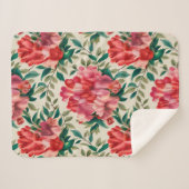 Elegantes Blumenmuster mit roten und rosa Blume Sherpadecke (Vorderseite (Horizontal))