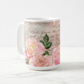 Elegantes Blumenmuster mit Vintagem Skript und ros Kaffeetasse (Vorderseite Links)