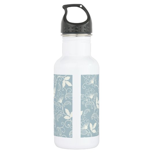 Elegantes Blumenmuster Monogramm| Wasserflasche (Rückseite)
