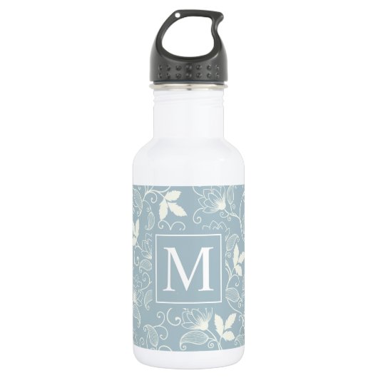 Elegantes Blumenmuster Monogramm| Wasserflasche (Vorderseite)