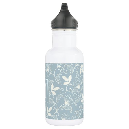 Elegantes Blumenmuster Monogramm| Wasserflasche (Rechts)