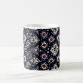 Elegantes Blumenmuster Navy Blue Kaffeetasse (Mittel)